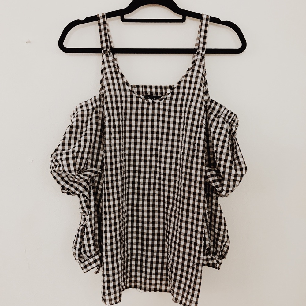Off shoulder Check Blouse